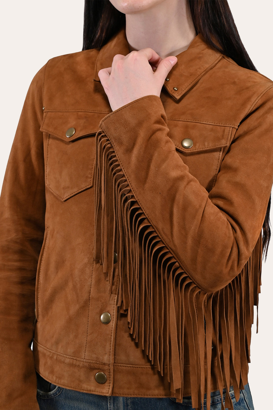 Women’s Medium Brown Nash Fringed Suede Trucker Jacket Medium Brown - Frye