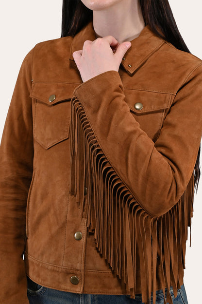 Women’s Medium Brown Nash Fringed Suede Trucker Jacket Medium Brown - Frye