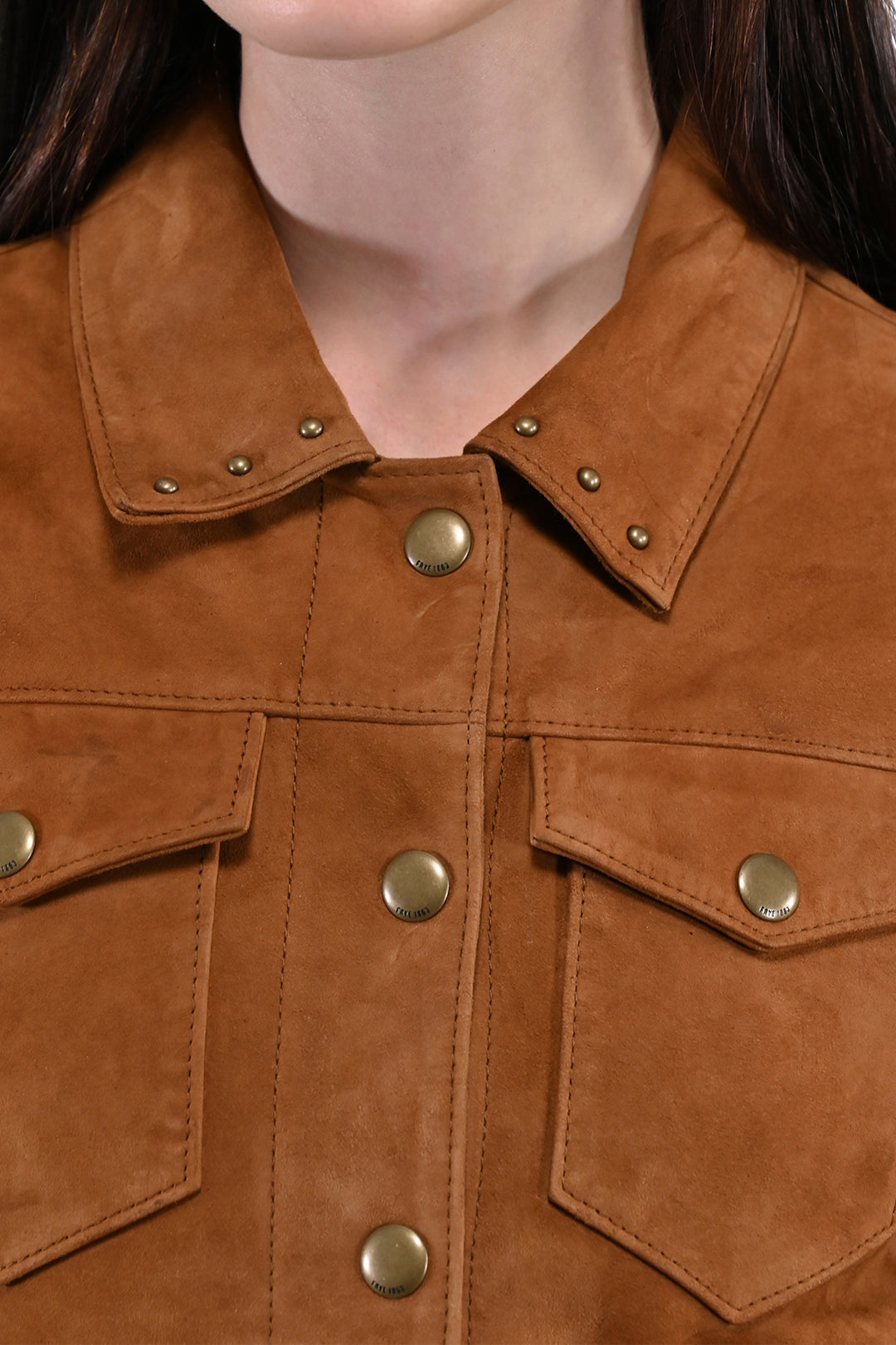 Women’s Medium Brown Nash Fringed Suede Trucker Jacket Medium Brown - Frye