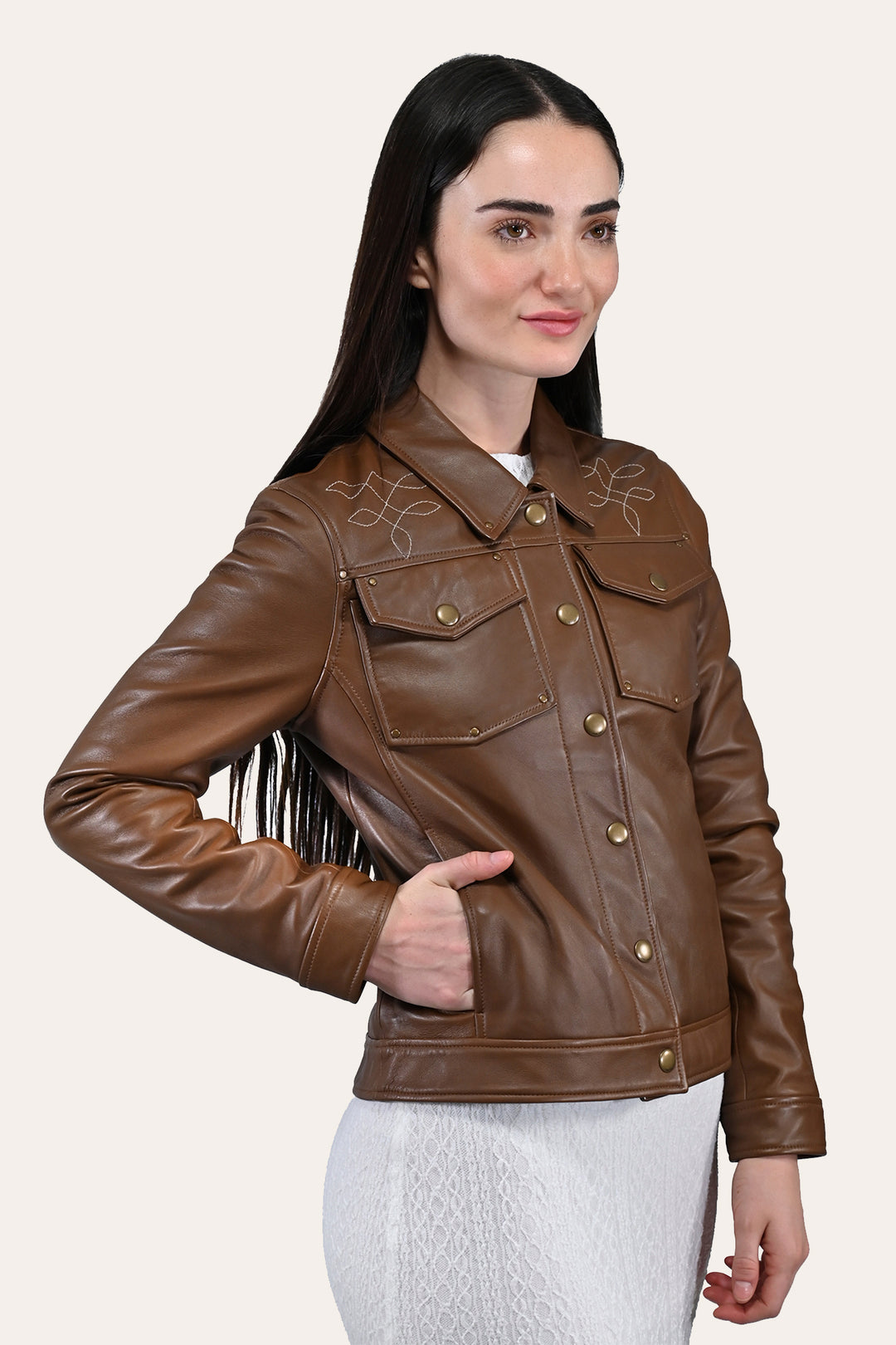 Women’s Medium Brown Callum Trucker Leather Jacket Medium Brown - Frye