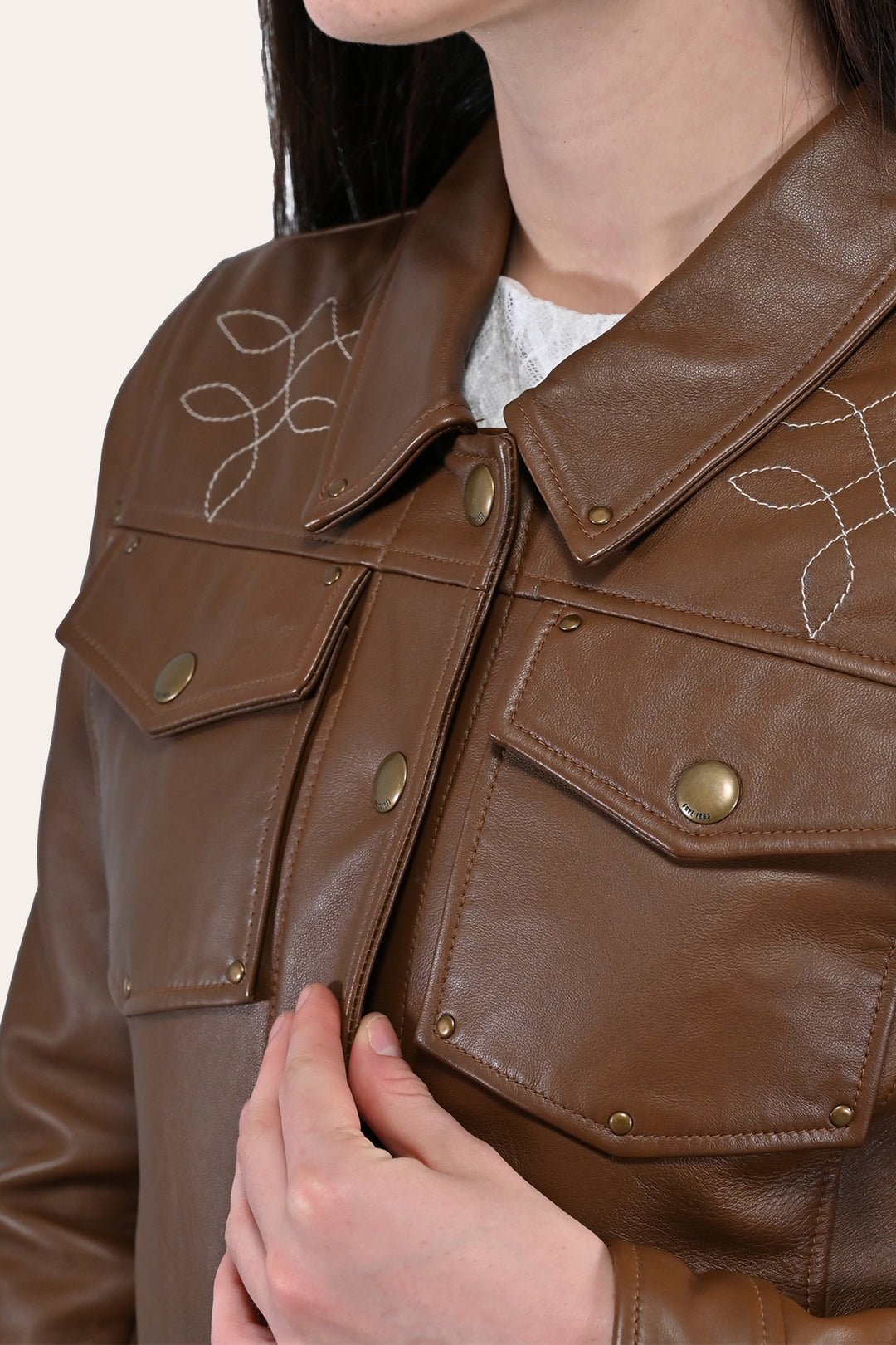 Women’s Medium Brown Callum Trucker Leather Jacket Medium Brown - Frye