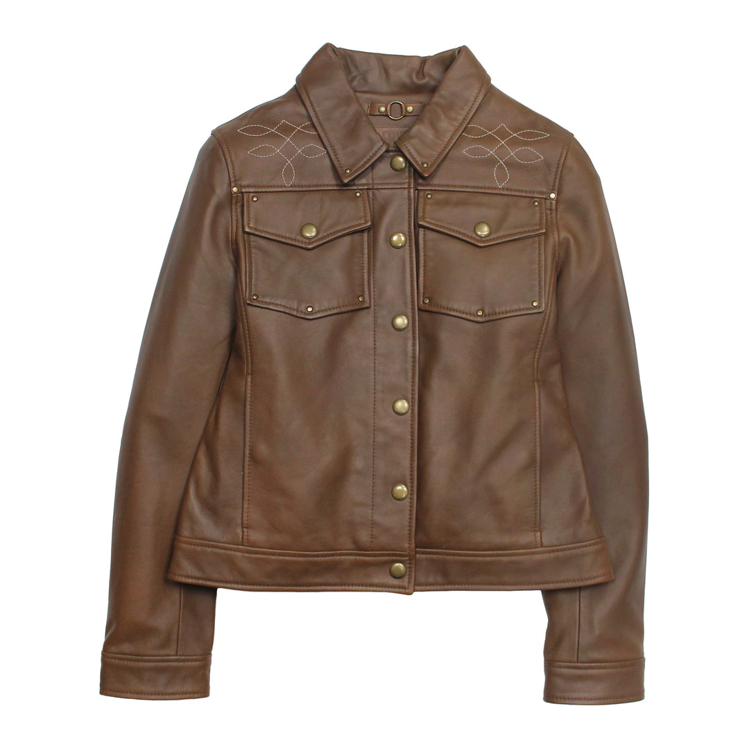 Women’s Medium Brown Callum Trucker Leather Jacket Medium Brown - Frye