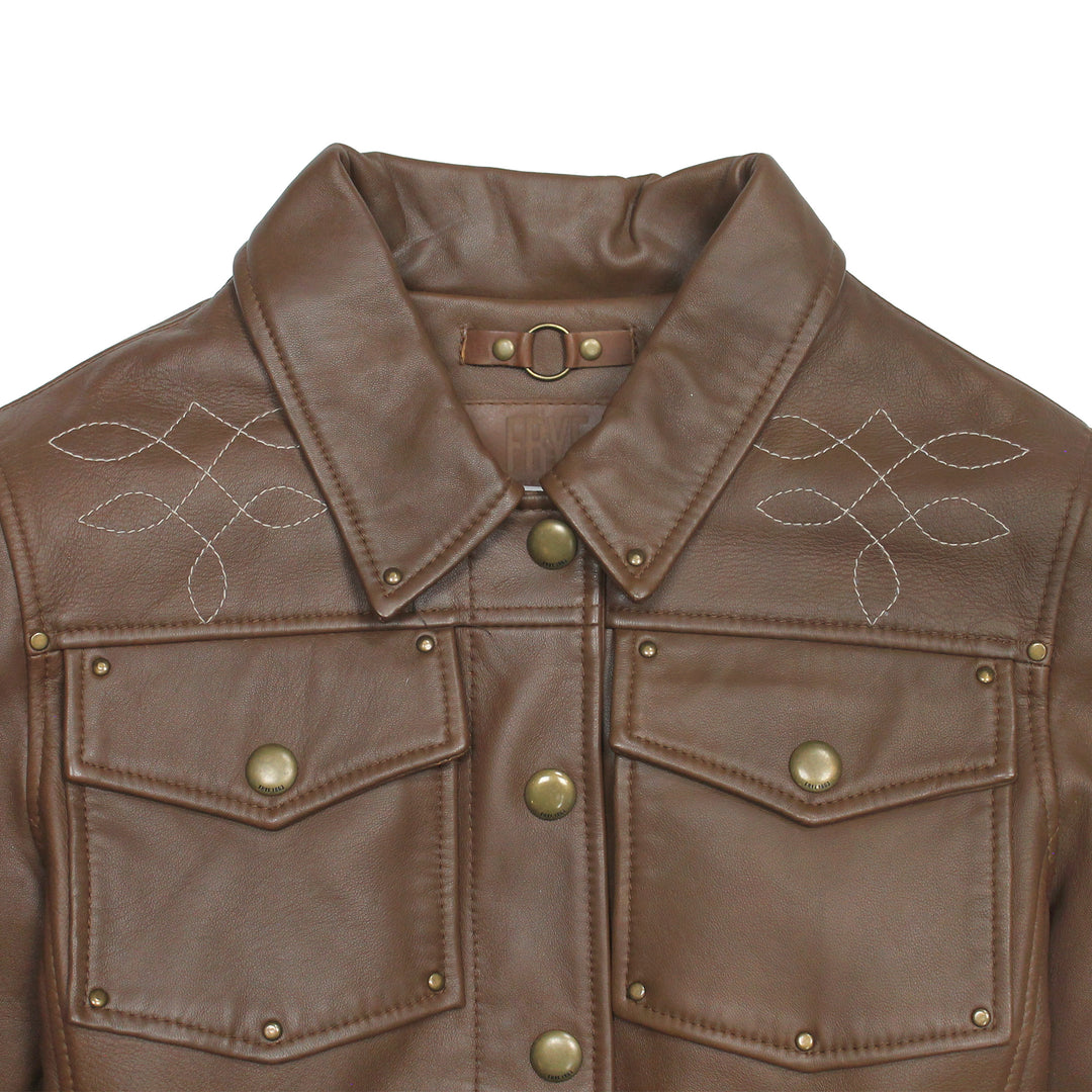 Women’s Medium Brown Callum Trucker Leather Jacket Medium Brown - Frye