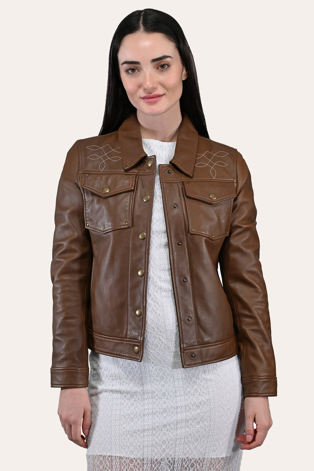 Women’s Medium Brown Callum Trucker Leather Jacket Medium Brown - Frye