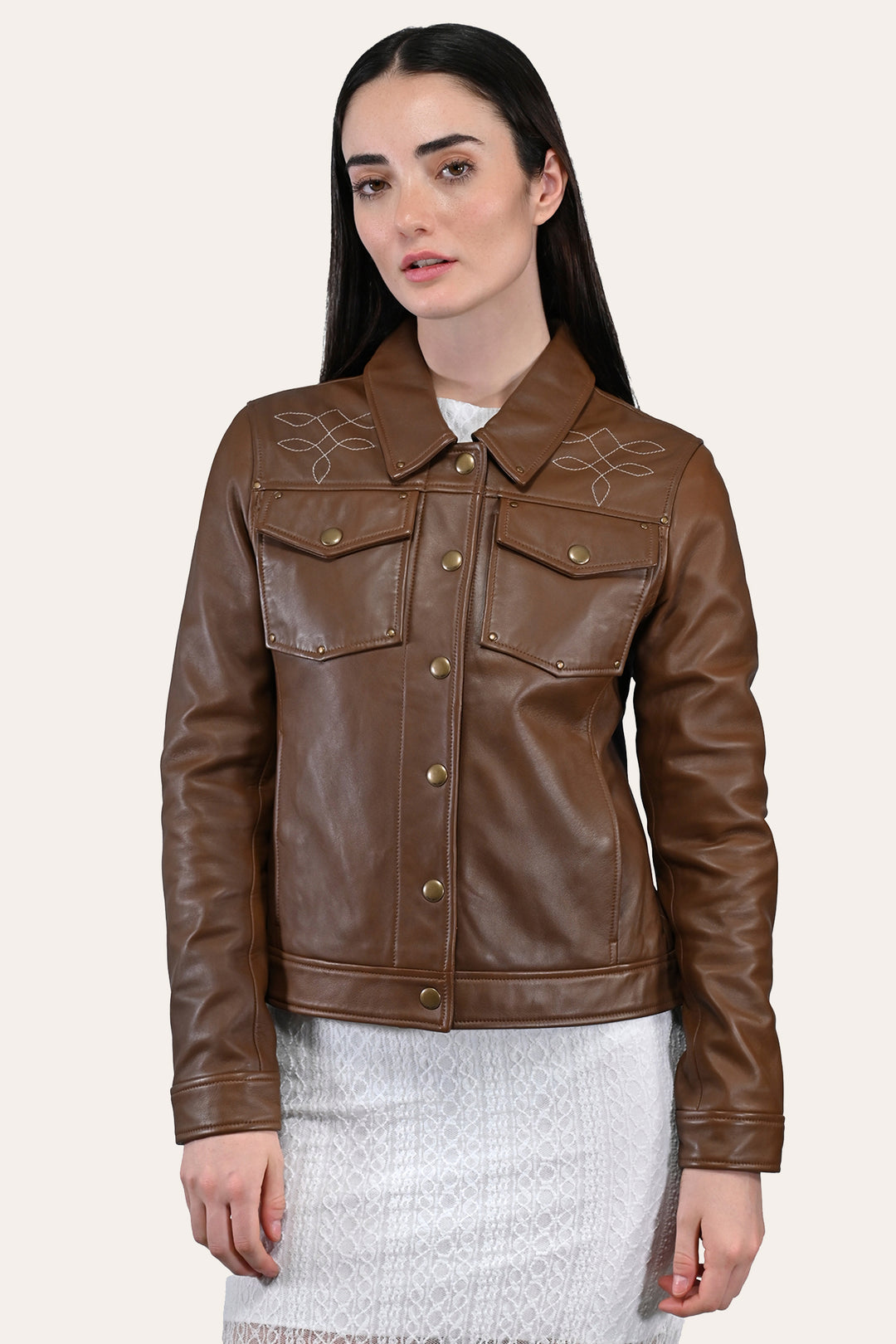 Women’s Medium Brown Callum Trucker Leather Jacket Medium Brown - Frye