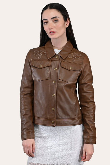 Women’s Medium Brown Callum Trucker Leather Jacket Medium Brown - Frye