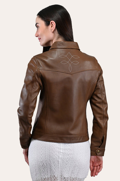 Women’s Medium Brown Callum Trucker Leather Jacket Medium Brown - Frye