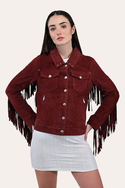 Women’s Oxblood Nash Trucker Suede Jacket Oxblood - Frye