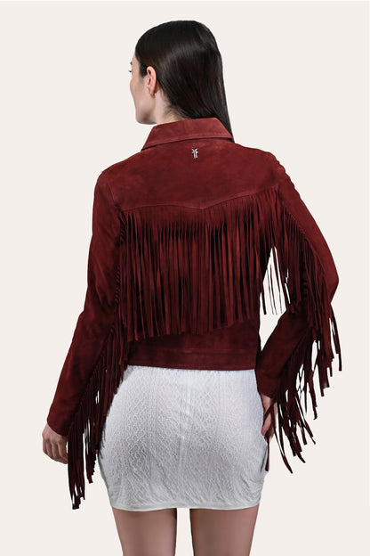 Women’s Oxblood Nash Trucker Suede Jacket Oxblood - Frye
