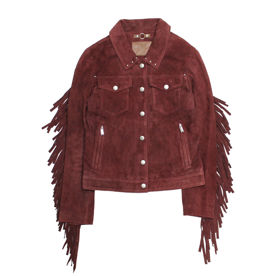Women’s Oxblood Nash Trucker Suede Jacket Oxblood - Frye