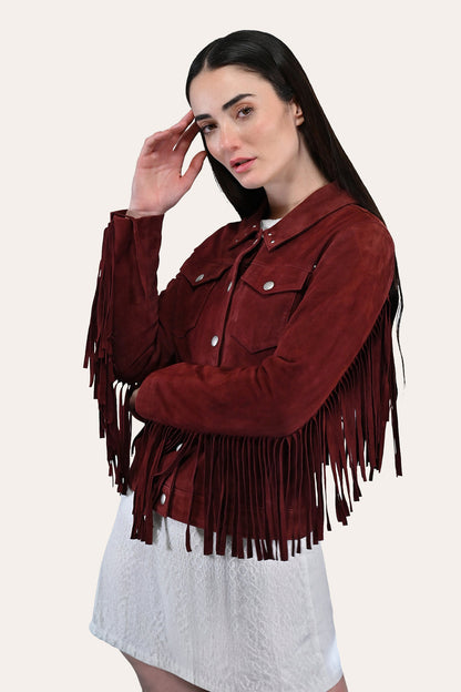 Women’s Oxblood Nash Trucker Suede Jacket Oxblood - Frye