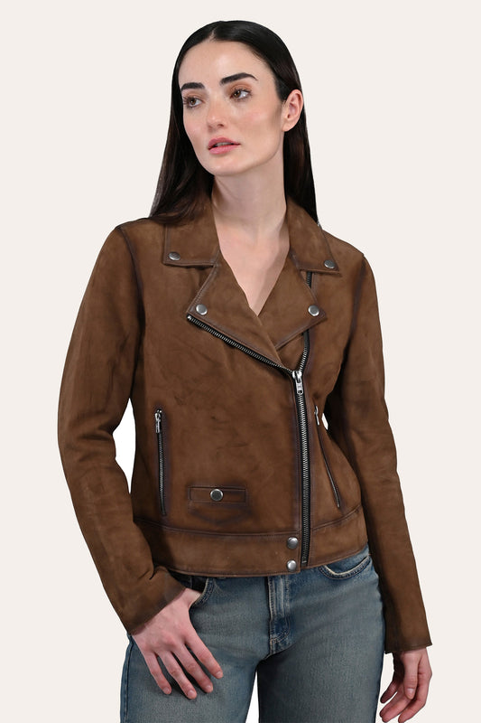 Women’s Dark Taupe Oakley Vintage Suede Biker Jacket Dark taupe - Frye