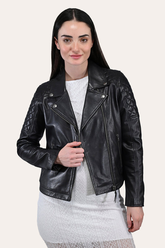 Women’s Black Oklahoma Biker Leather Jacket Black - Frye