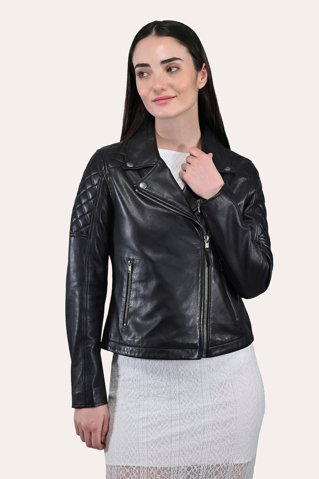 Women’s Black Oklahoma Biker Leather Jacket Black - Frye