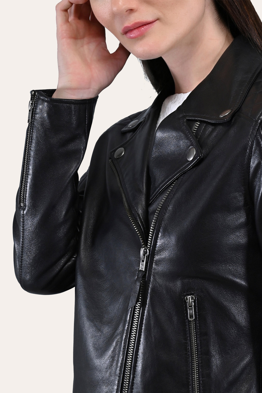Women’s Black Oklahoma Biker Leather Jacket Black - Frye