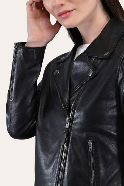 Women’s Black Oklahoma Biker Leather Jacket Black - Frye
