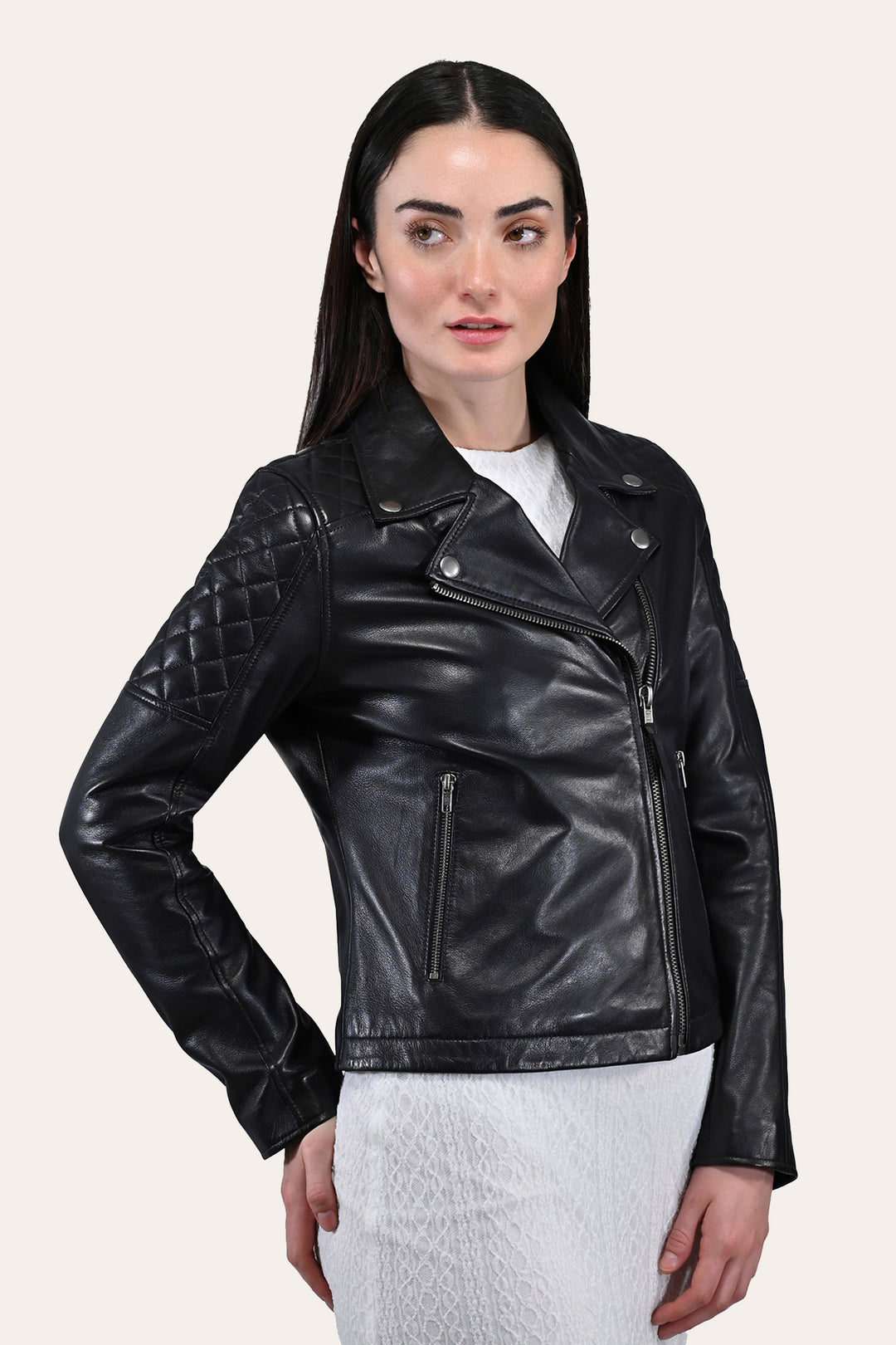 Women’s Black Oklahoma Biker Leather Jacket Black - Frye