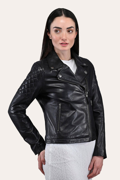 Women’s Black Oklahoma Biker Leather Jacket Black - Frye