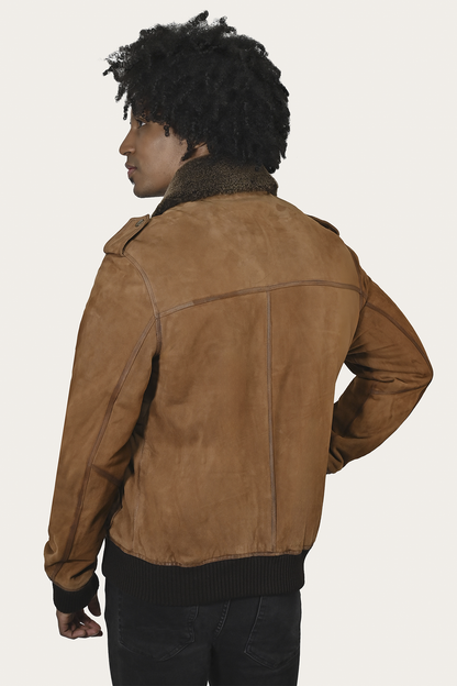 Men’s Middle Brown Jethro Shearling Flight Suede Jacket Middle Brown - Frye