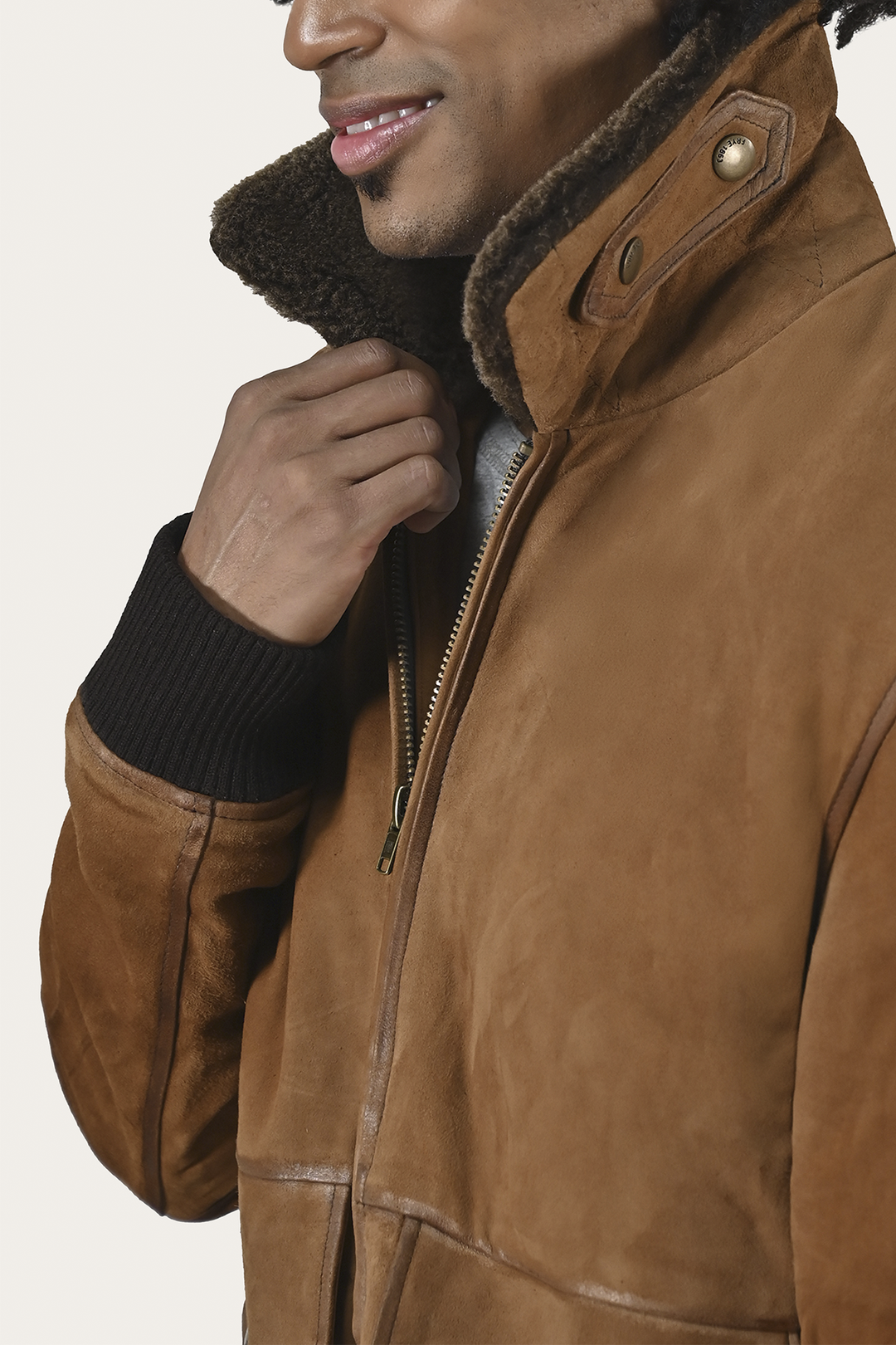 Men’s Middle Brown Jethro Shearling Flight Suede Jacket Middle Brown - Frye