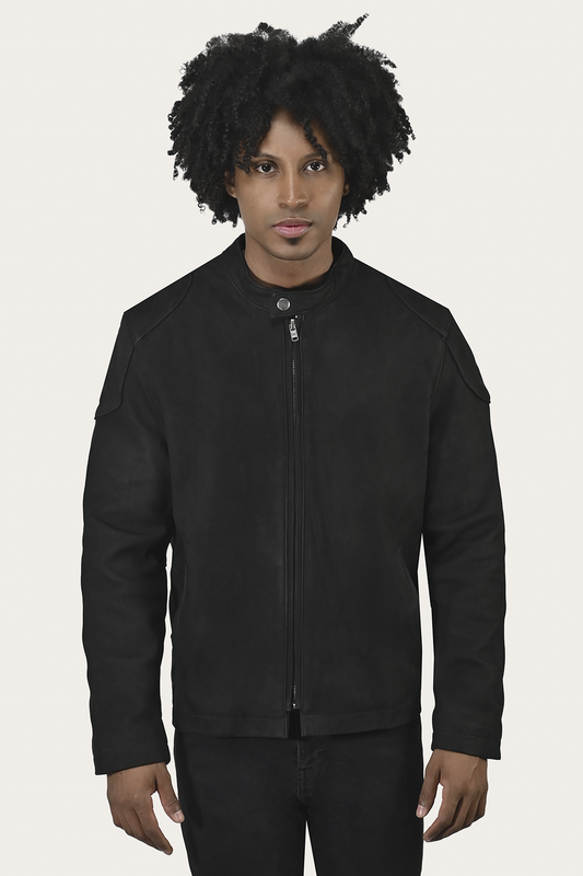 Men’s Black Gannon Lamb Leather Racer Jacket Black - Frye