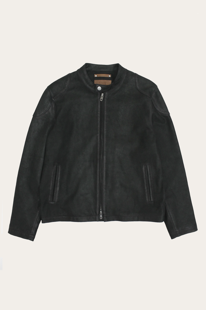 Men’s Black Gannon Lamb Leather Racer Jacket Black - Frye