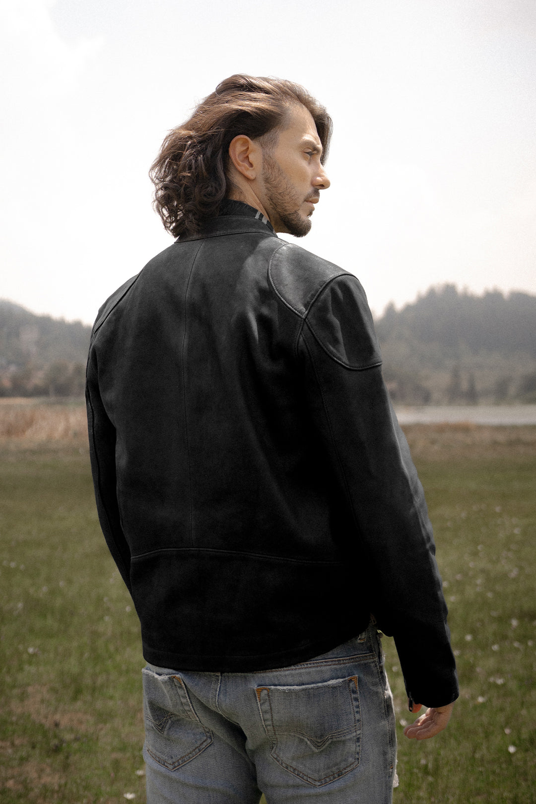 Men’s Black Gannon Lamb Leather Racer Jacket Black - Frye