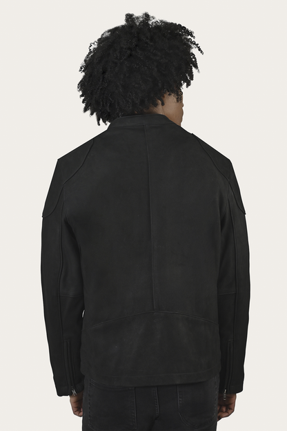 Men’s Black Gannon Lamb Leather Racer Jacket Black - Frye