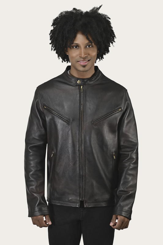 Men’s Cognac Black Huck Cowhide Racer Leather Jacket Cognac Black - Frye