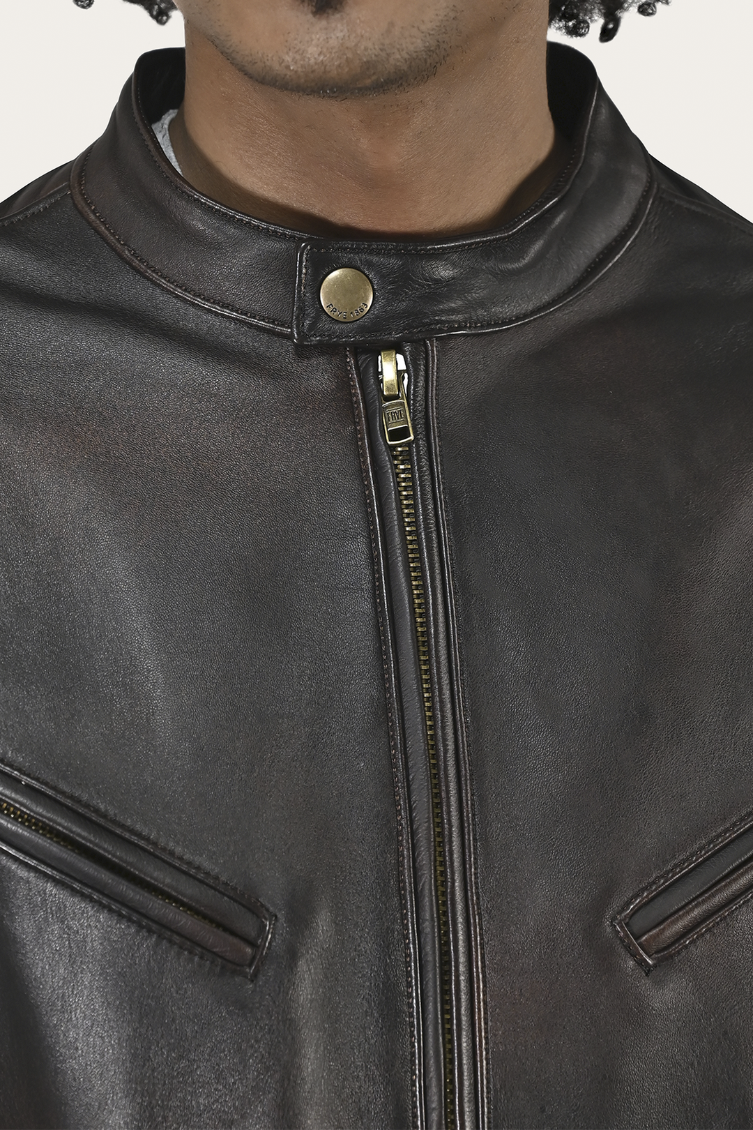 Men’s Cognac Black Huck Cowhide Racer Leather Jacket Cognac Black - Frye