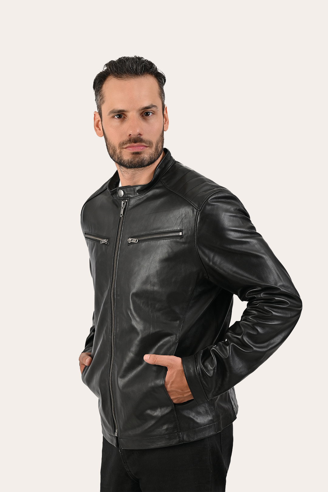 Men’s Black Pioneer Racer Leather Jacket Black - Frye