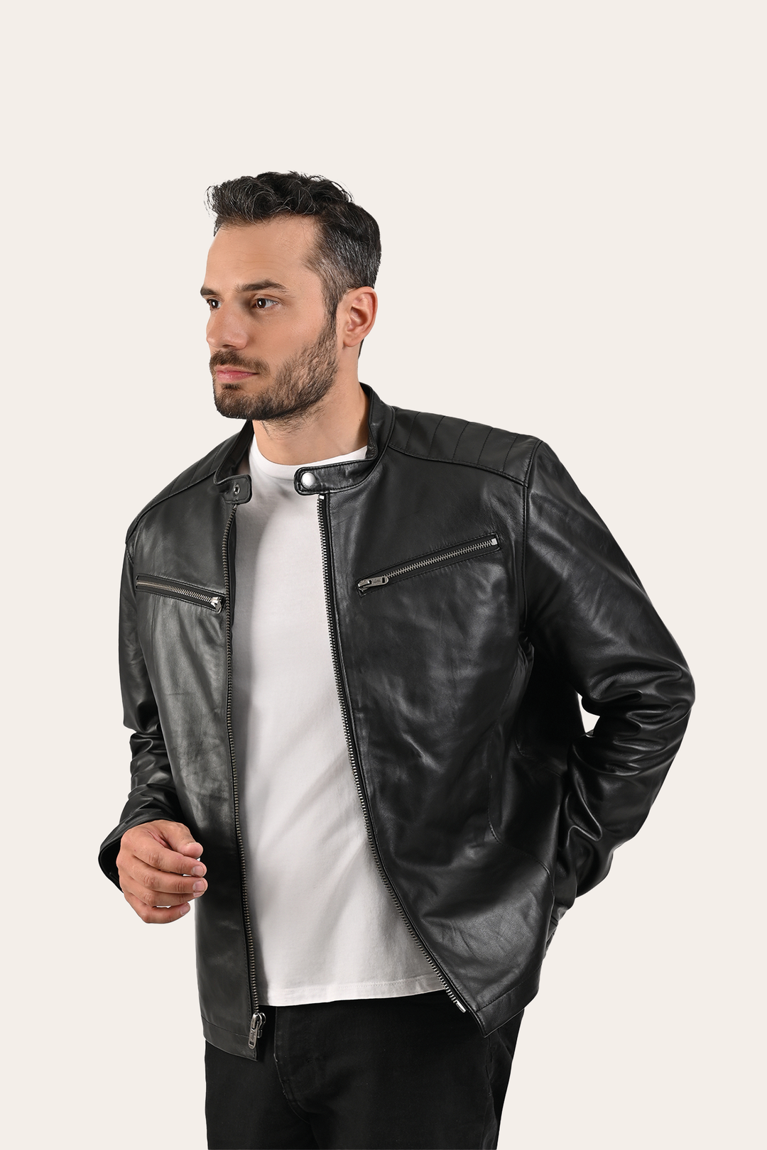 Men’s Black Pioneer Racer Leather Jacket Black - Frye