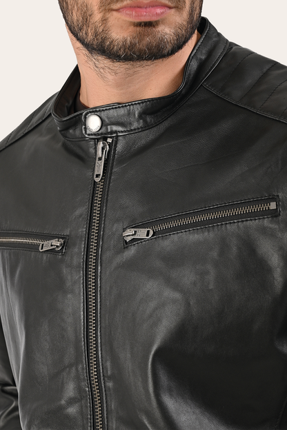 Men’s Black Pioneer Racer Leather Jacket Black - Frye