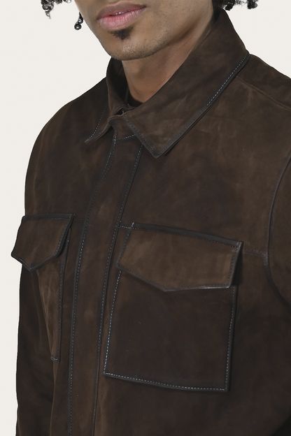 Men’s Dark Brown Brock Classic Suede Shacket Dark Brown - Frye
