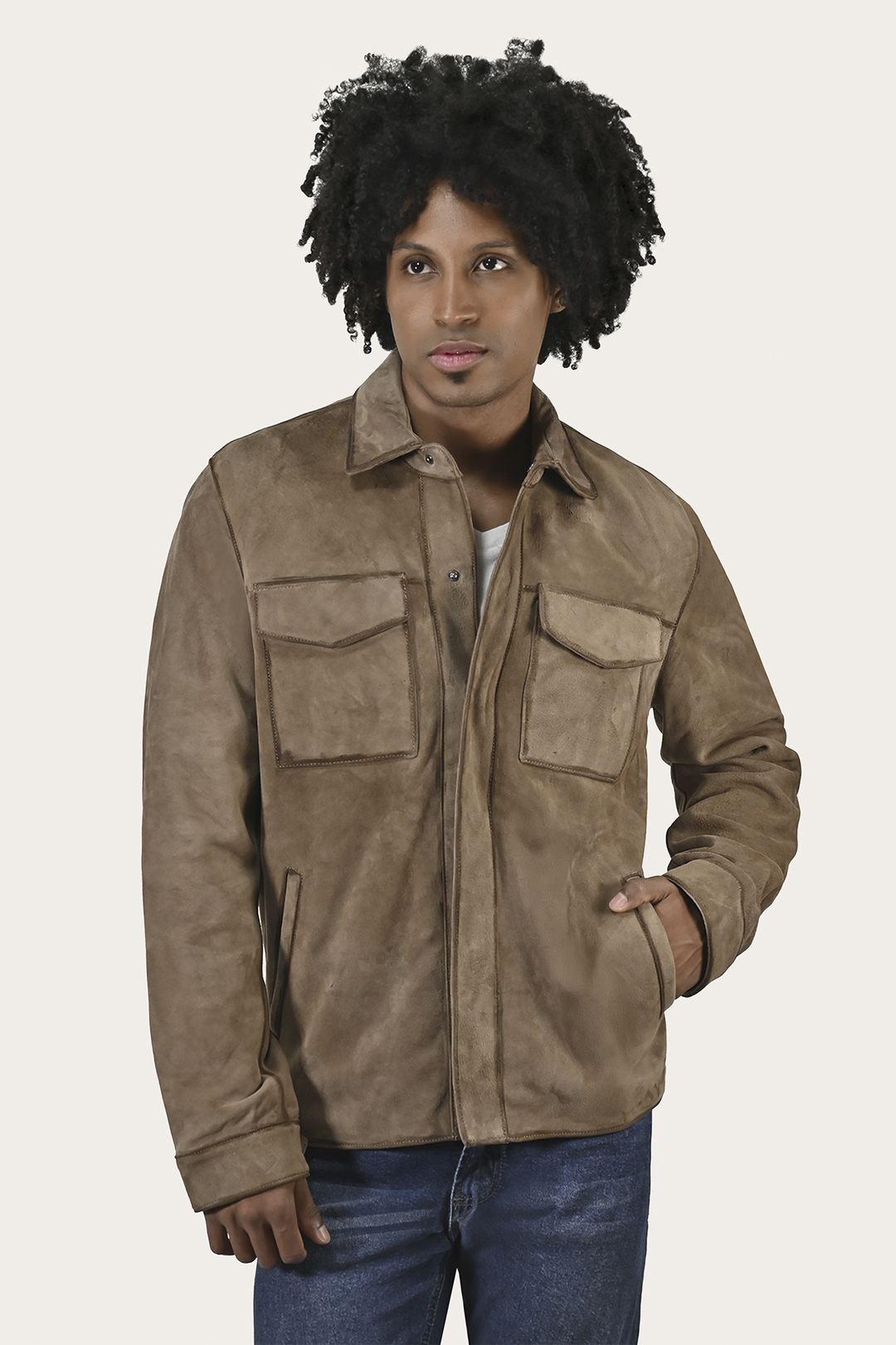 Men’s Taupe Brock Suede Utility Shacket Taupe - Frye