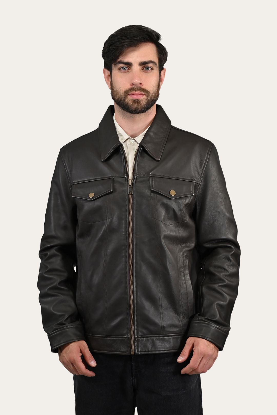 Men’s Dark Brown Durango Trucker Leather Jacket Dark Brown - Frye