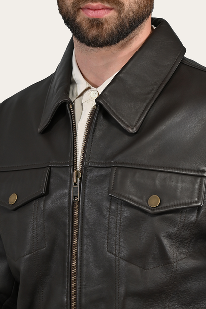 Men’s Dark Brown Durango Trucker Leather Jacket Dark Brown - Frye
