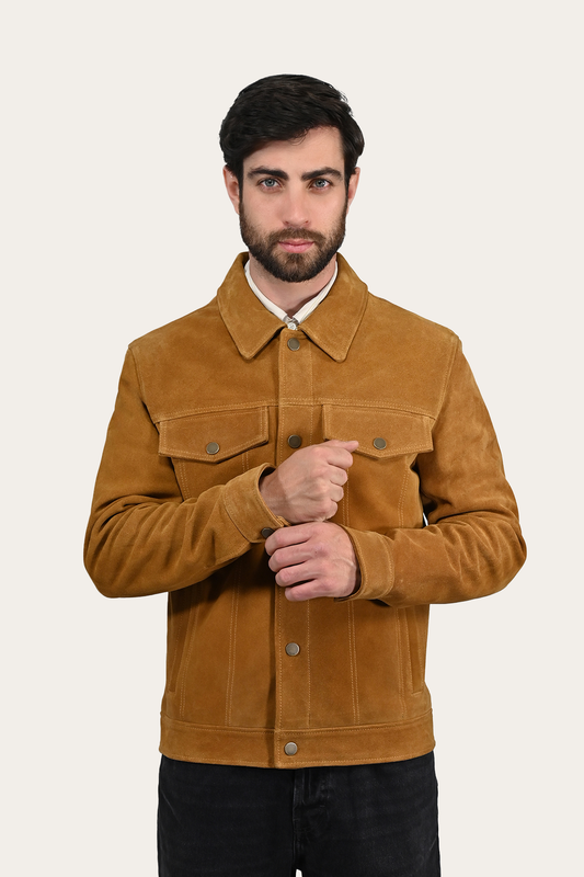 Men’s Tan Trailblazer Trucker Suede Jacket Tan - Frye