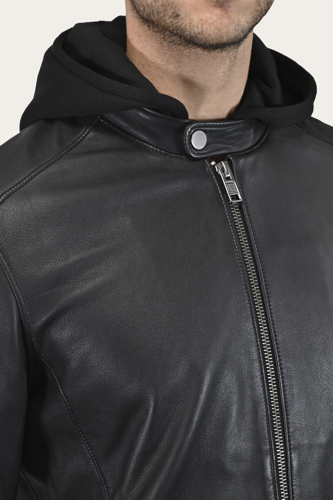 Men’s Black Saddle Racer Leather Hooded Jacket Black - Frye