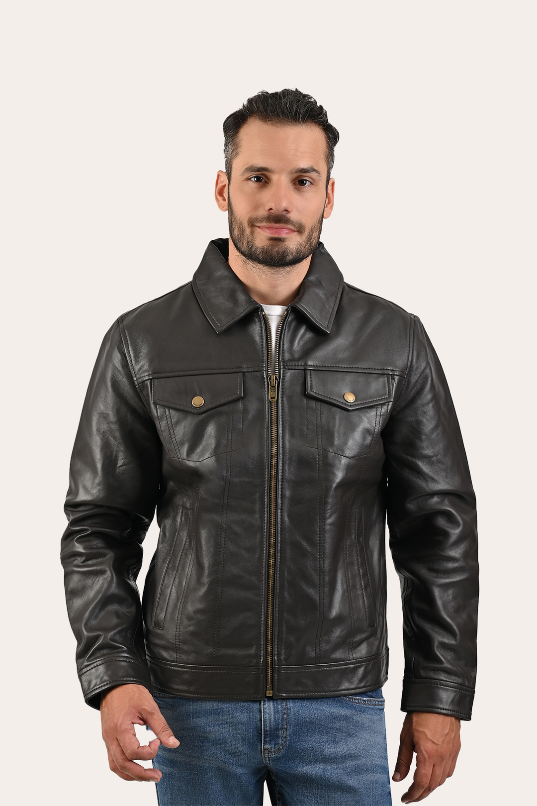 Men’s Dark Brown Kentucky Trucker Leather Jacket Dark Brown - Frye