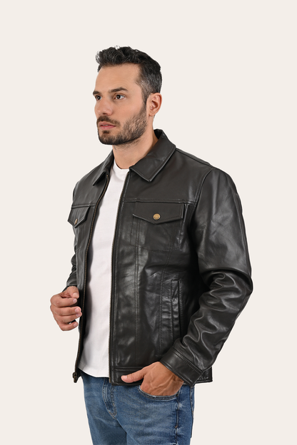 Men’s Dark Brown Kentucky Trucker Leather Jacket Dark Brown - Frye
