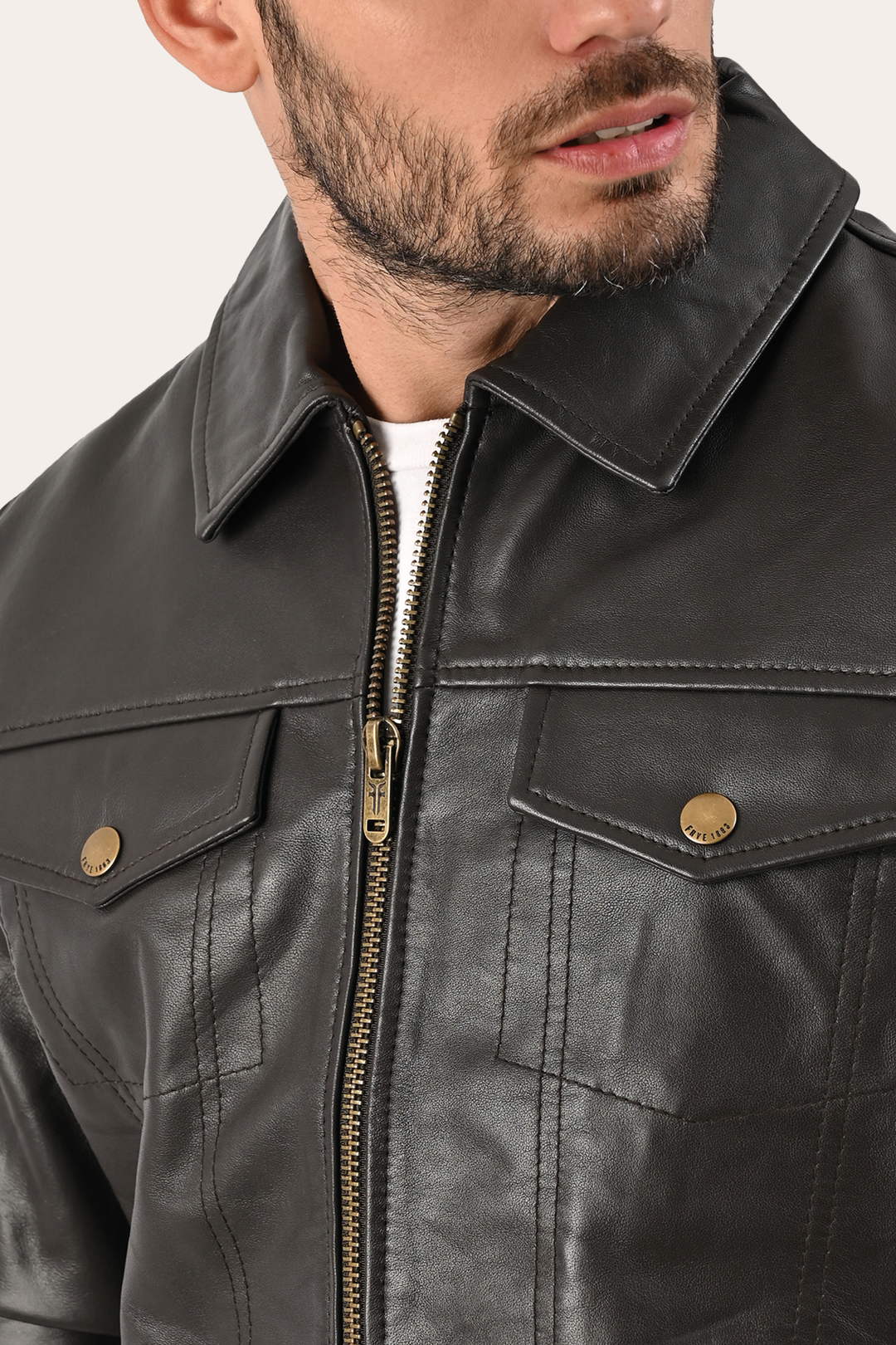 Men’s Dark Brown Kentucky Trucker Leather Jacket Dark Brown - Frye
