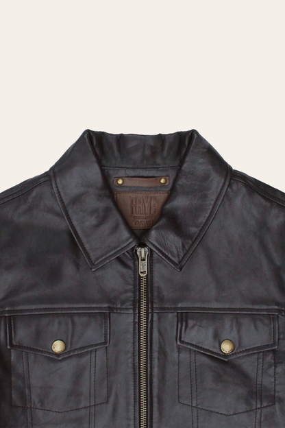 Men’s Dark Brown Kentucky Trucker Leather Jacket Dark Brown - Frye