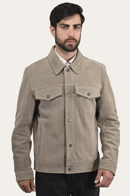 Men’s Taupe Trailblazer Suede Trucker Jacket Taupe - Frye