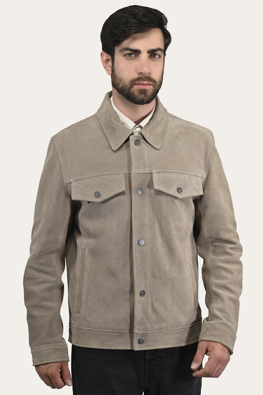Men’s Taupe Trailblazer Suede Trucker Jacket Taupe - Frye