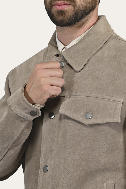 Men’s Taupe Trailblazer Suede Trucker Jacket Taupe - Frye