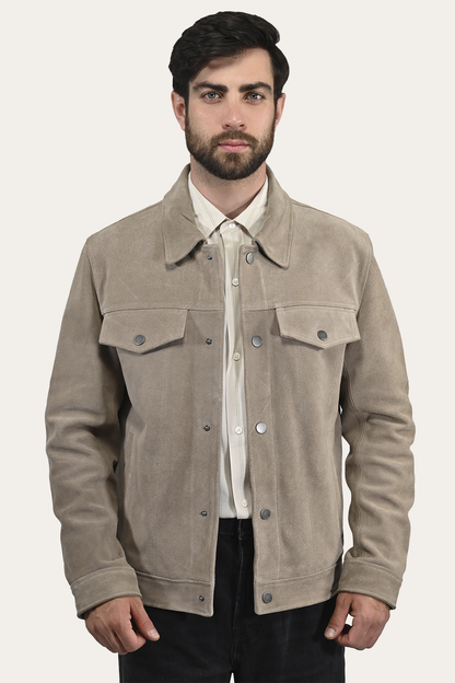 Men’s Taupe Trailblazer Suede Trucker Jacket Taupe - Frye
