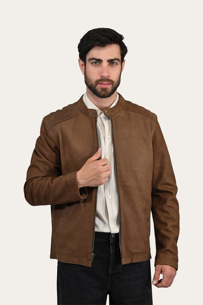 Men’s Tobacco Desert Racer Leather Jacket Tobacco - Frye