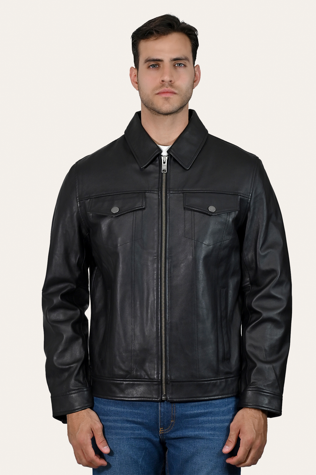 Men’s Black Durango Trucker Leather Jacket Black - Frye