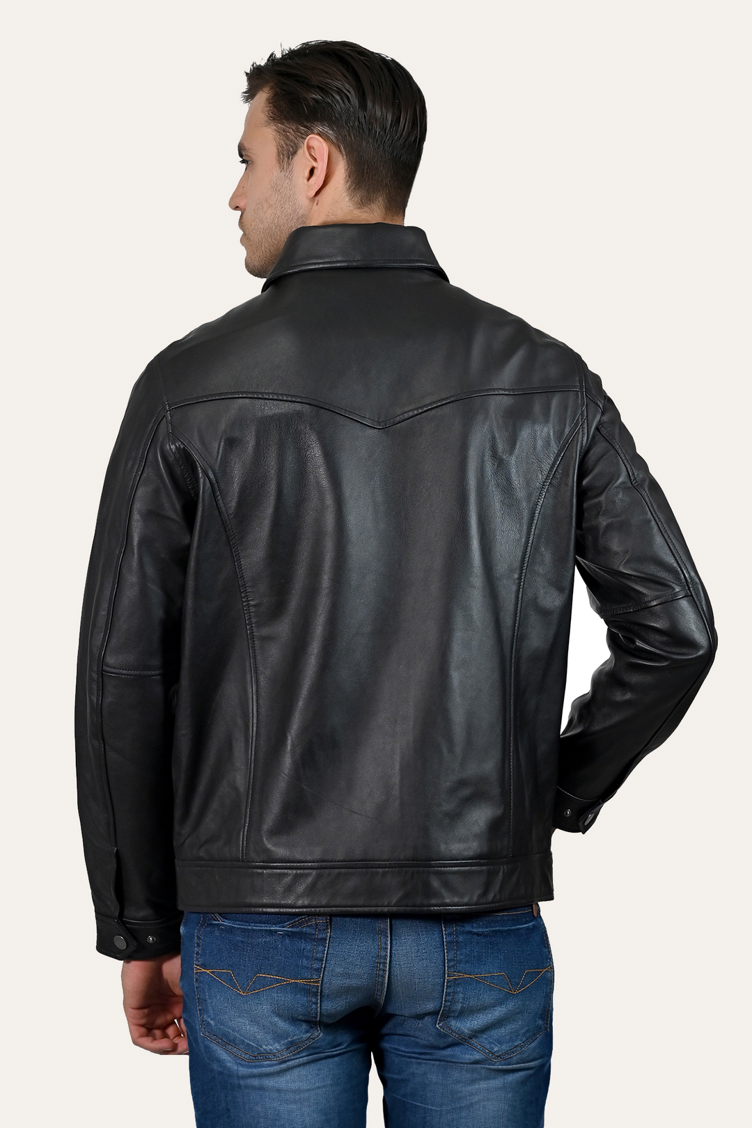 Men’s Black Durango Trucker Leather Jacket Black - Frye
